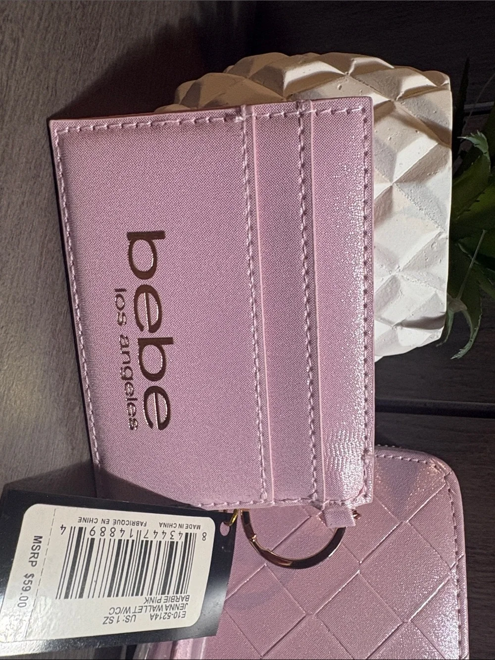 bebe Metallic Pink Quilted Wristlet Phone Case with Card Holder  #10